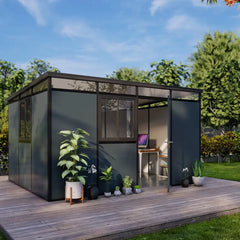 Abri de jardin modulaire isolé 4x3m anthracite et noir - plancher inclus - Everbox Ma boutique