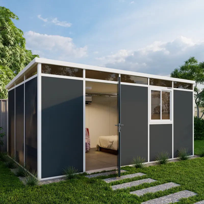 Abri de jardin modulaire isolé 5x3m anthracite et blanc - plancher inclus - Everbox Ma boutique