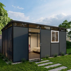 Abri de jardin modulaire isolé 5x3m anthracite et noir - plancher inclus - Everbox Ma boutique