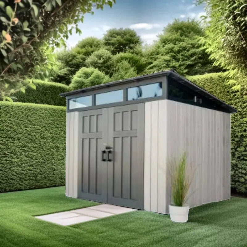 Abri de jardin monopente 6,45m² en PEHD imitation bois + plancher Lifetime - Habrita Ma boutique