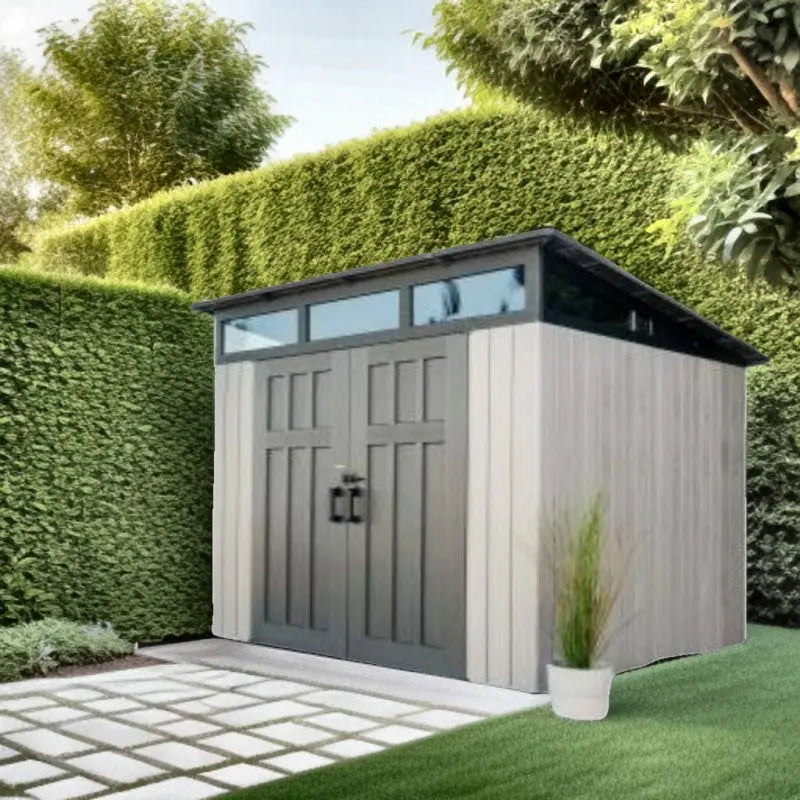 Abri de jardin monopente 6,45m² en PEHD imitation bois + plancher Lifetime - Habrita Ma boutique