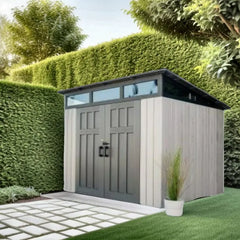 Abri de jardin monopente 6,45m² en PEHD imitation bois + plancher Lifetime - Habrita Ma boutique