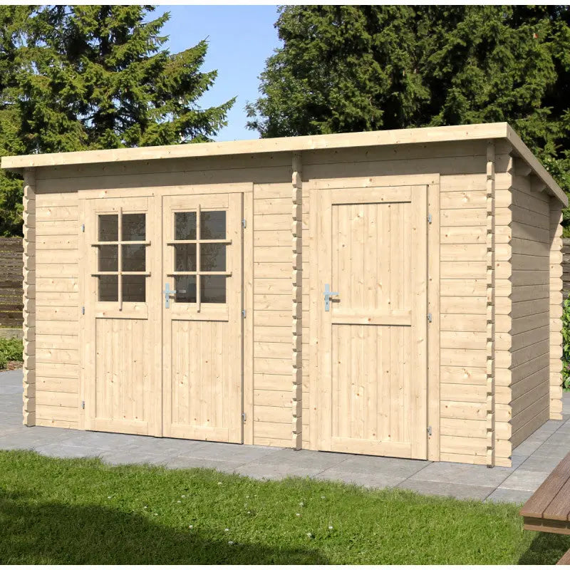 Abri de jardin monopente en bois massif 10,48 m² avec 2 espaces et cloison - Eden Ma boutique