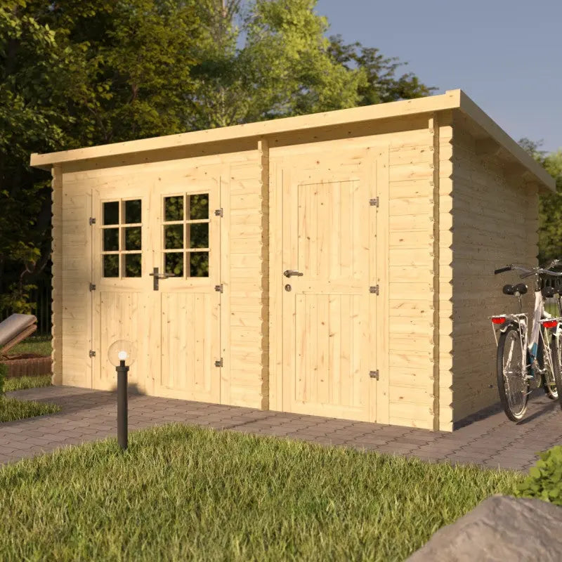 Abri de jardin monopente en bois massif 8,74m² avec 2 espaces et cloison - Eden Ma boutique