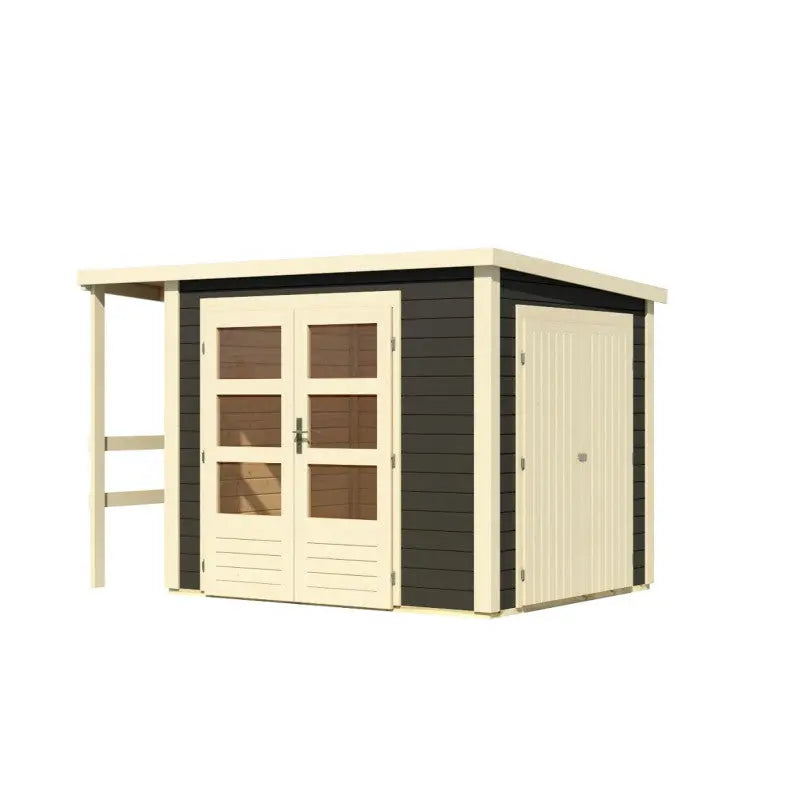 Abri de jardin multifonctions en bois gris terre 6m² avec armoire intégrée – Karibu Ma boutique