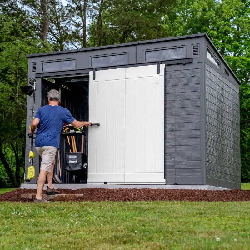 Abri de jardin polyéthylène 25mm gris foncé 7,30m² Modern + plancher - SUNCAST Ma boutique