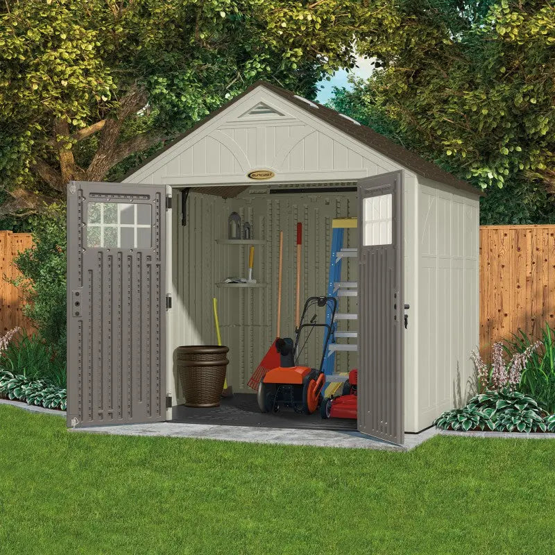 Abri de jardin polyéthylène 35mm 5,53m² Woodgrain + plancher SUNCAST Ma boutique