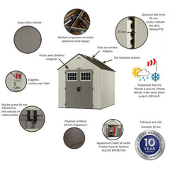 Abri de jardin polyéthylène 35mm 5,53m² Woodgrain + plancher SUNCAST Ma boutique