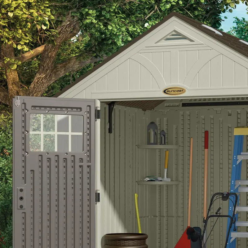 Abri de jardin polyéthylène 35mm 5,53m² Woodgrain + plancher SUNCAST Ma boutique