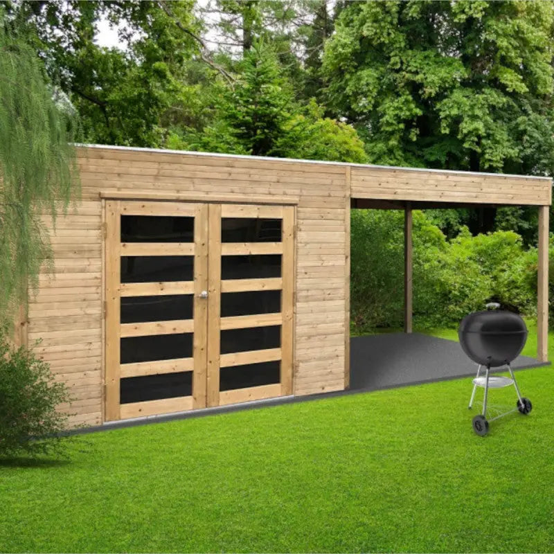 Abri de jardin Salerno 11,76m² en bois traité autoclave 19mm avec terrasse couverte - SOLID Ma boutique