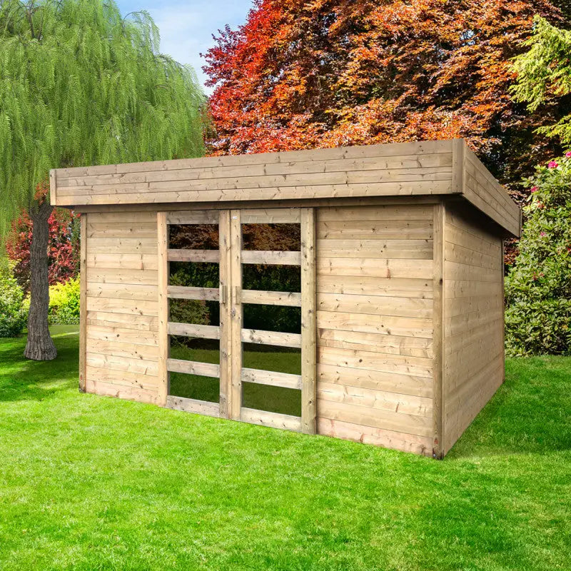Abri de jardin Stockholm 8,91m² en bois traité autoclave 28mm avec double porte - SOLID Ma boutique