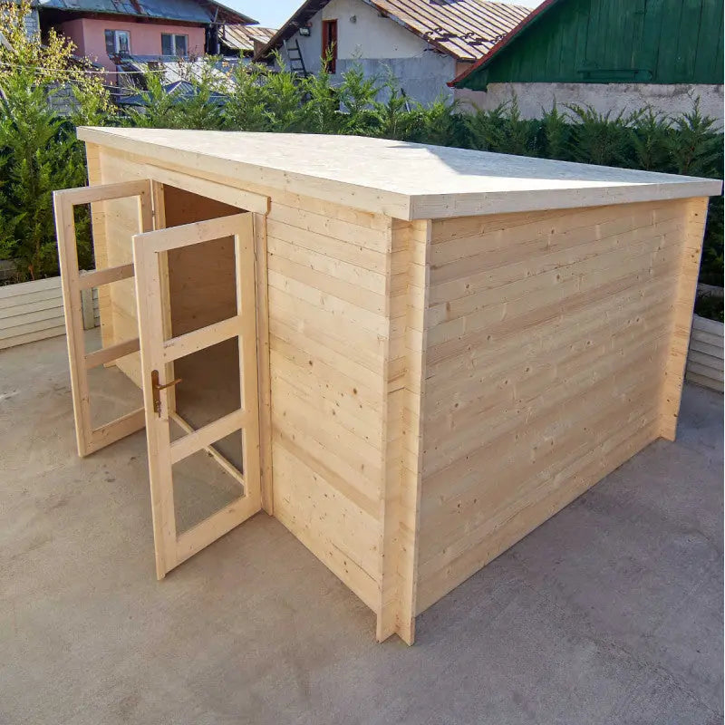 Abri de jardin toit plat 12m² PENTY - madriers 28mm brut - Gardy Shelter Ma boutique