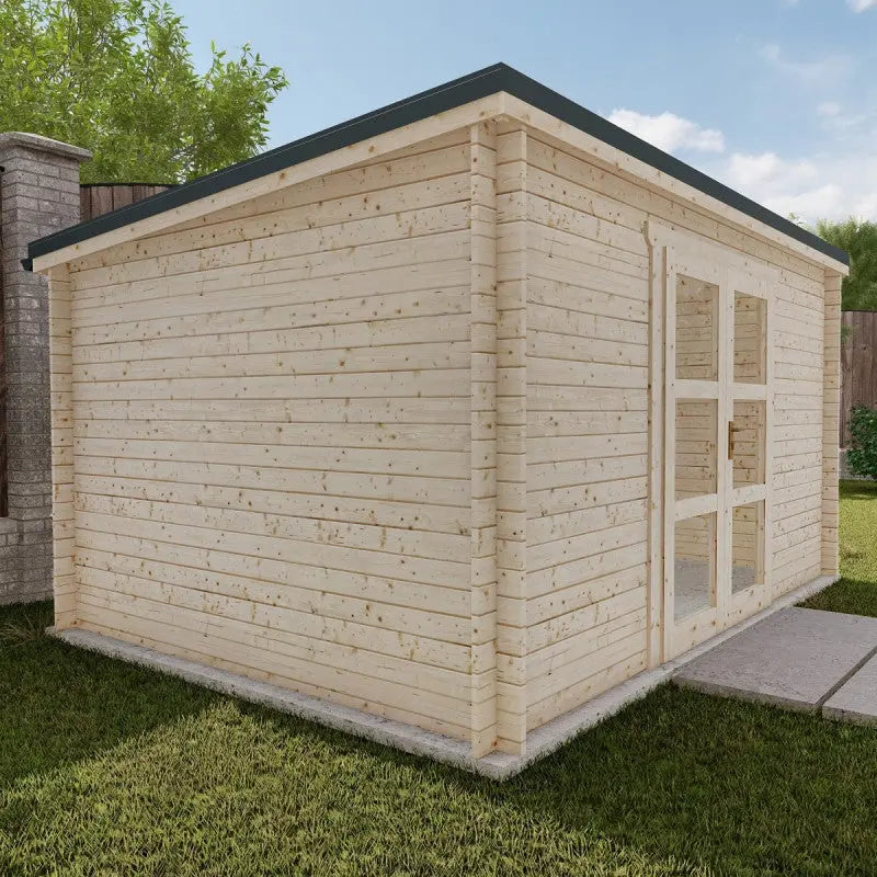 Abri de jardin toit plat 12m² PENTY - madriers 28mm brut - tuiles métalliques - Gardy Shelter Ma boutique