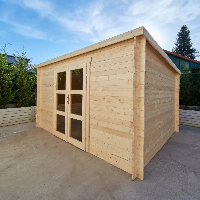 Abri de jardin toit plat 12m² PENTY - madriers 40mm brut - Gardy Shelter Ma boutique