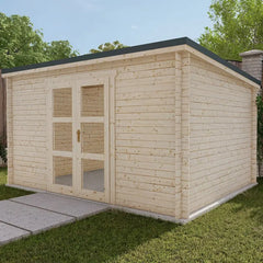 Abri de jardin toit plat 12m² PENTY - madriers 40mm brut - tuiles métalliques - Gardy Shelter Ma boutique