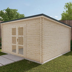 Abri de jardin toit plat 16m² PENTY - madriers 28mm brut - tuiles métalliques - Gardy Shelter Ma boutique