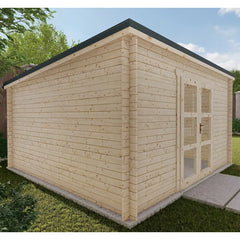 Abri de jardin toit plat 16m² PENTY - madriers 28mm brut - tuiles métalliques - Gardy Shelter Ma boutique