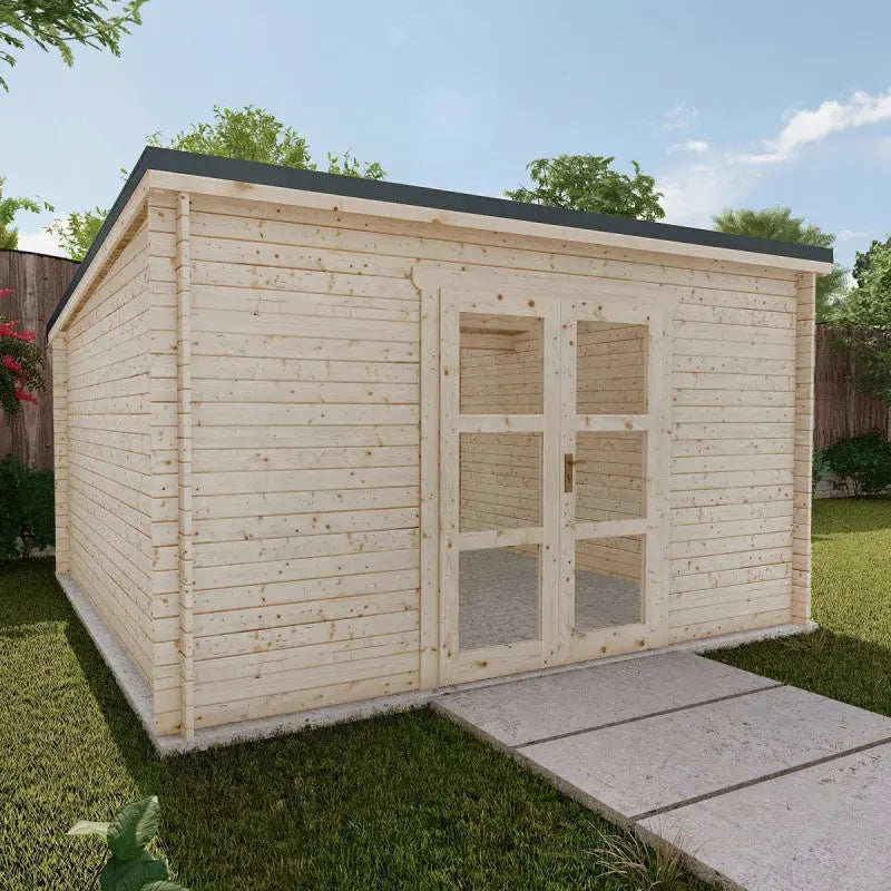 Abri de jardin toit plat 16m² PENTY - madriers 28mm brut - tuiles métalliques - Gardy Shelter Ma boutique