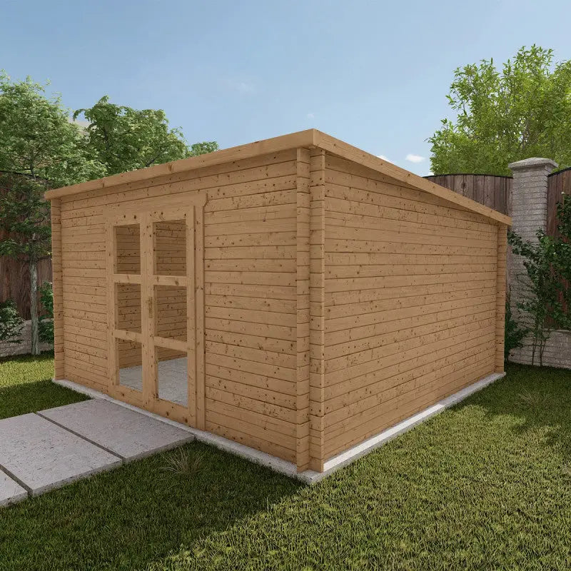 Abri de jardin toit plat 16m² PENTY - madriers 28mm traité - Gardy Shelter Ma boutique