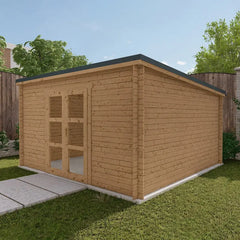 Abri de jardin toit plat 16m² PENTY - madriers 28mm traité - tuiles métalliques - Gardy Shelter Ma boutique