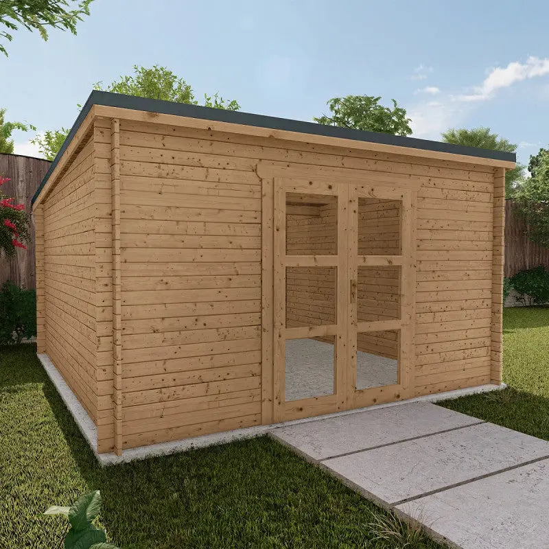 Abri de jardin toit plat 16m² PENTY - madriers 28mm traité - tuiles métalliques - Gardy Shelter Ma boutique