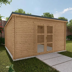 Abri de jardin toit plat 16m² PENTY - madriers 28mm traité - tuiles métalliques - Gardy Shelter Ma boutique