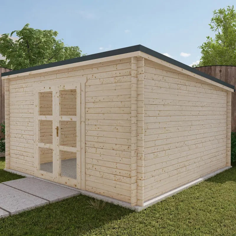 Abri de jardin toit plat 16m² PENTY - madriers 40mm brut - tuiles métalliques - Gardy Shelter Ma boutique