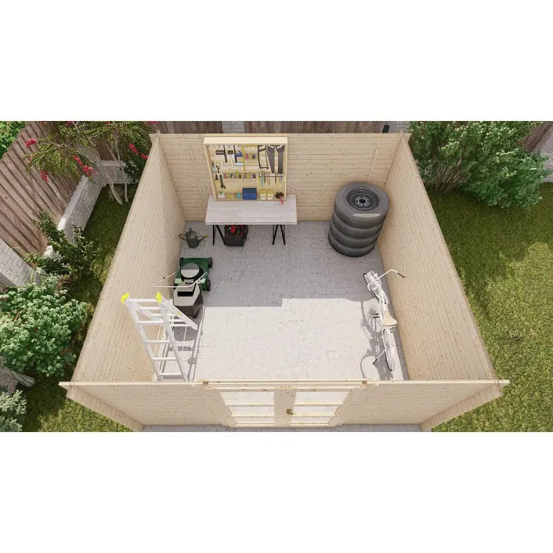 Abri de jardin toit plat 16m² PENTY - madriers 40mm brut - tuiles métalliques - Gardy Shelter Ma boutique