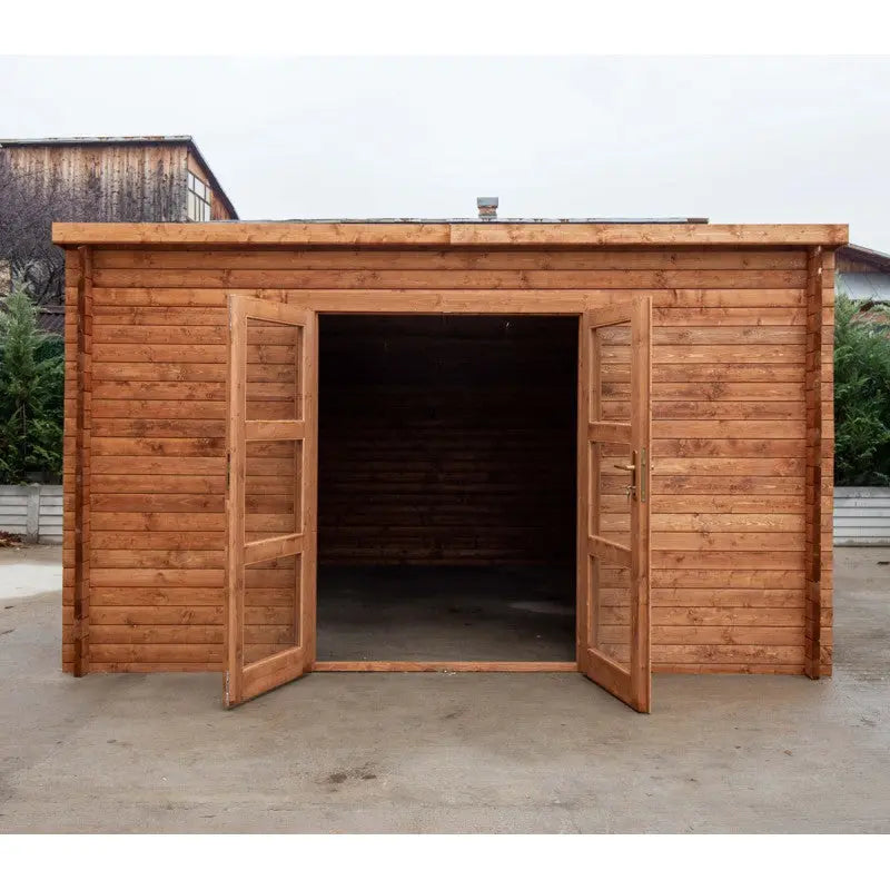 Abri de jardin toit plat 16m² PENTY - madriers 40mm traité - Gardy Shelter Ma boutique