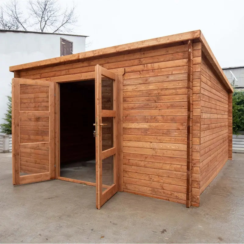 Abri de jardin toit plat 16m² PENTY - madriers 40mm traité - Gardy Shelter Ma boutique