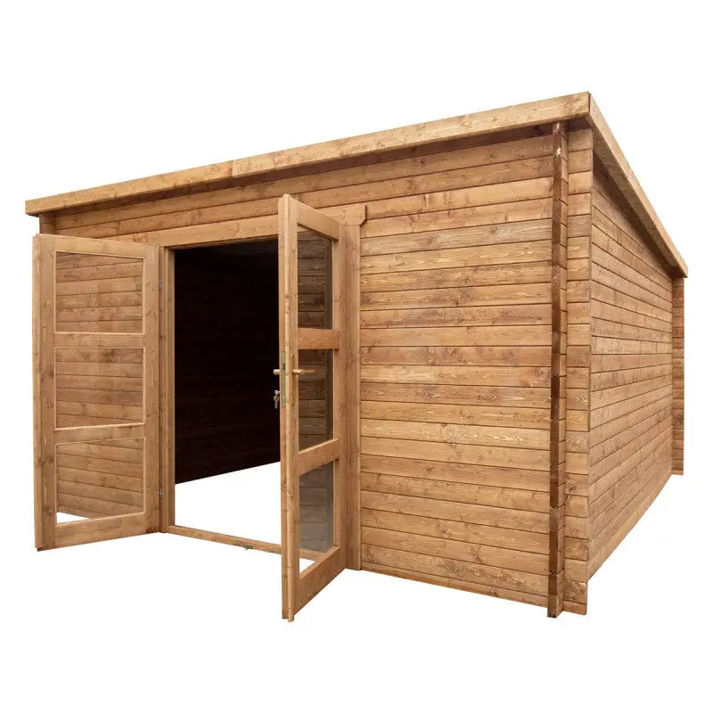 Abri de jardin toit plat 16m² PENTY - madriers 40mm traité - Gardy Shelter Ma boutique