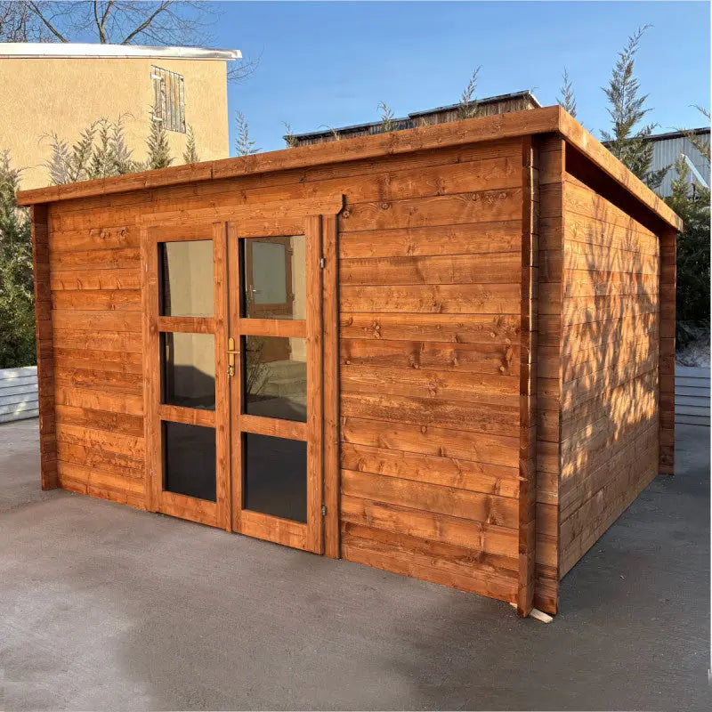 Abri de jardin toit plat 16m² PENTY BIS - madriers 40mm épaisseurs x 140mm hauteur traités - Gardy Shelter Ma boutique