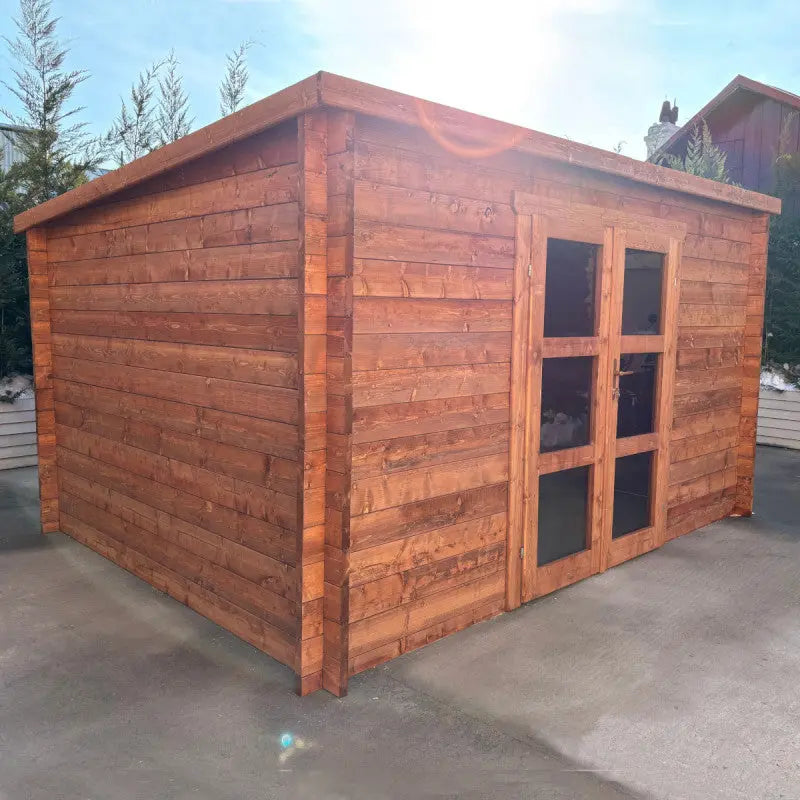 Abri de jardin toit plat 16m² PENTY BIS - madriers 40mm épaisseurs x 140mm hauteur traités - Gardy Shelter Ma boutique