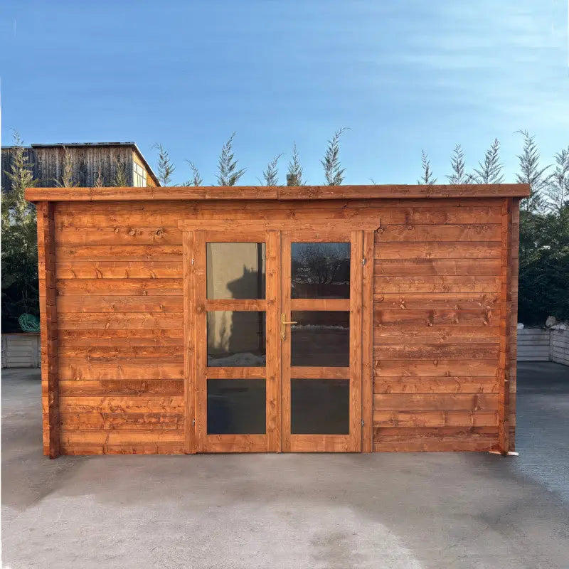 Abri de jardin toit plat 16m² PENTY BIS - madriers 40mm épaisseurs x 140mm hauteur traités - Gardy Shelter Ma boutique