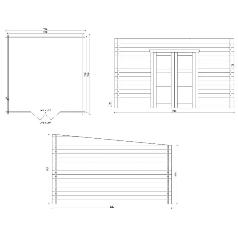 Abri de jardin toit plat 16m² PENTY BIS - madriers 40mm épaisseurs x 140mm hauteur traités - Gardy Shelter Ma boutique