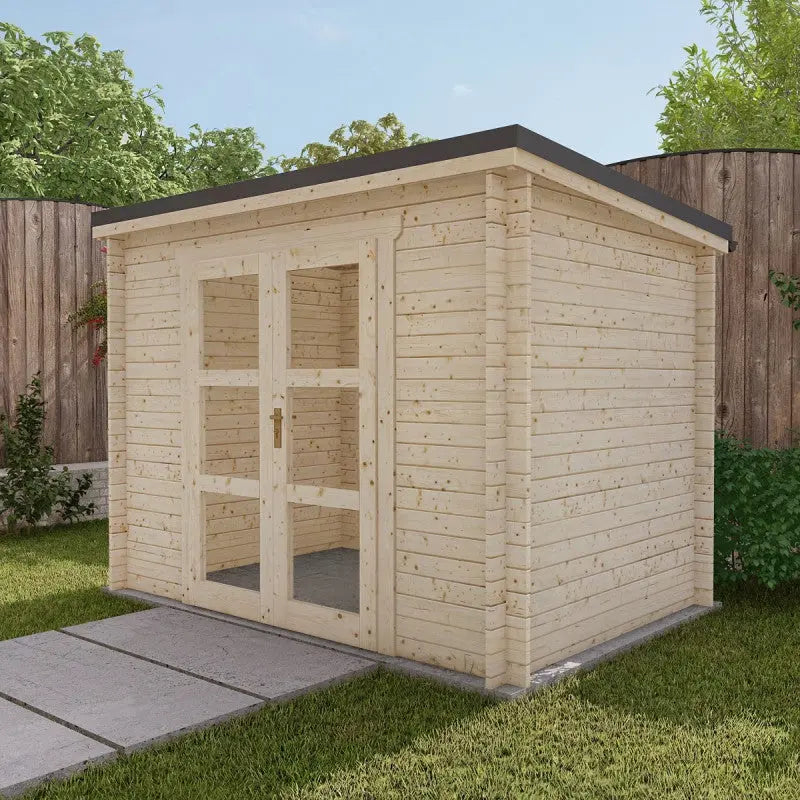 Abri de jardin toit plat 6m² PENTY - madriers 28mm brut - tuiles métalliques - Gardy Shelter Ma boutique