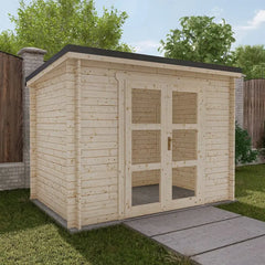 Abri de jardin toit plat 6m² PENTY - madriers 40mm brut - tuiles métalliques - Gardy Shelter Ma boutique