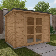 Abri de jardin toit plat 6m² PENTY - madriers 40mm traité - tuiles métalliques - Gardy Shelter Ma boutique