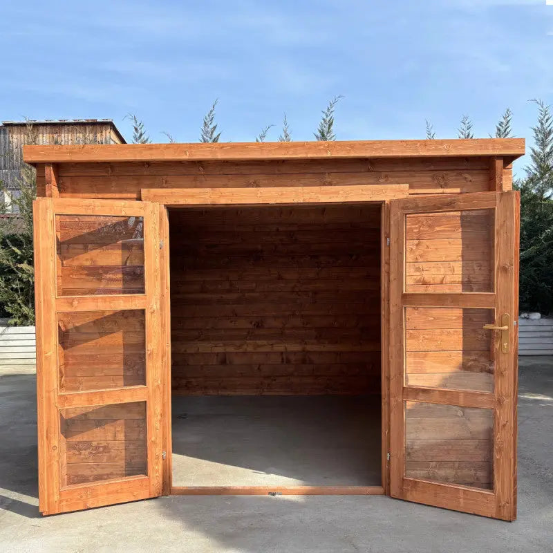 Abri de jardin toit plat 9m² PENTY BIS - madriers 40mm épaisseurs x 140mm hauteur traité - Gardy Shelter Ma boutique