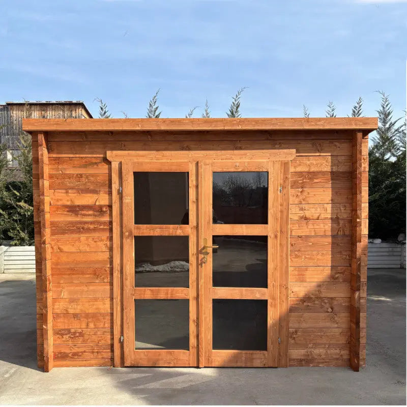 Abri de jardin toit plat 9m² PENTY BIS - madriers 40mm épaisseurs x 140mm hauteur traité - Gardy Shelter Ma boutique