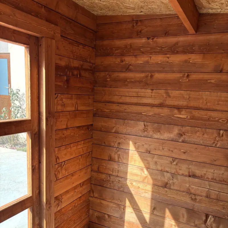 Abri de jardin toit plat 9m² PENTY BIS - madriers 40mm épaisseurs x 140mm hauteur traité - Gardy Shelter Ma boutique