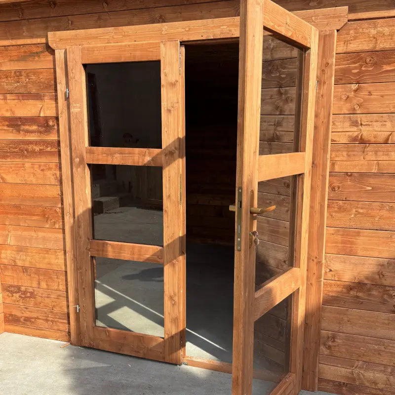 Abri de jardin toit plat 9m² PENTY BIS - madriers 40mm épaisseurs x 140mm hauteur traité - Gardy Shelter Ma boutique