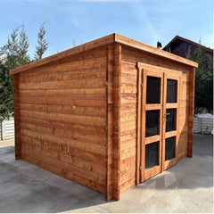 Abri de jardin toit plat 9m² PENTY BIS - madriers 40mm épaisseurs x 140mm hauteur traité - Gardy Shelter Ma boutique