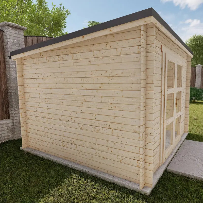 Abri de jardin toit plat 9m² PENTY - madriers 28mm brut - tuiles métalliques - Gardy Shelter Ma boutique