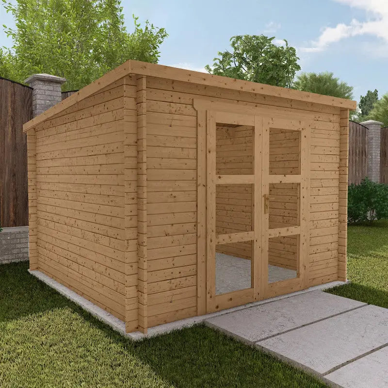 Abri de jardin toit plat 9m² PENTY - madriers 28mm traité - Gardy Shelter Ma boutique