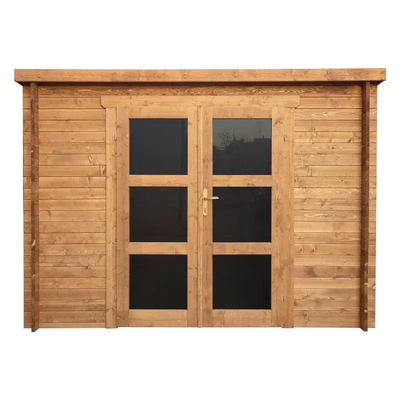 Abri de jardin toit plat 9m² PENTY - madriers 28mm traité - tuiles métalliques - Gardy Shelter Ma boutique