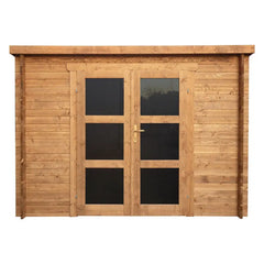 Abri de jardin toit plat 9m² PENTY - madriers 28mm traité - tuiles métalliques - Gardy Shelter Ma boutique