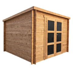Abri de jardin toit plat 9m² PENTY - madriers 28mm traité - tuiles métalliques - Gardy Shelter Ma boutique