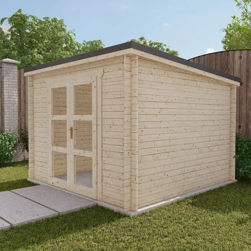 Abri de jardin toit plat 9m² PENTY - madriers 40mm brut - tuiles métalliques - Gardy Shelter Ma boutique