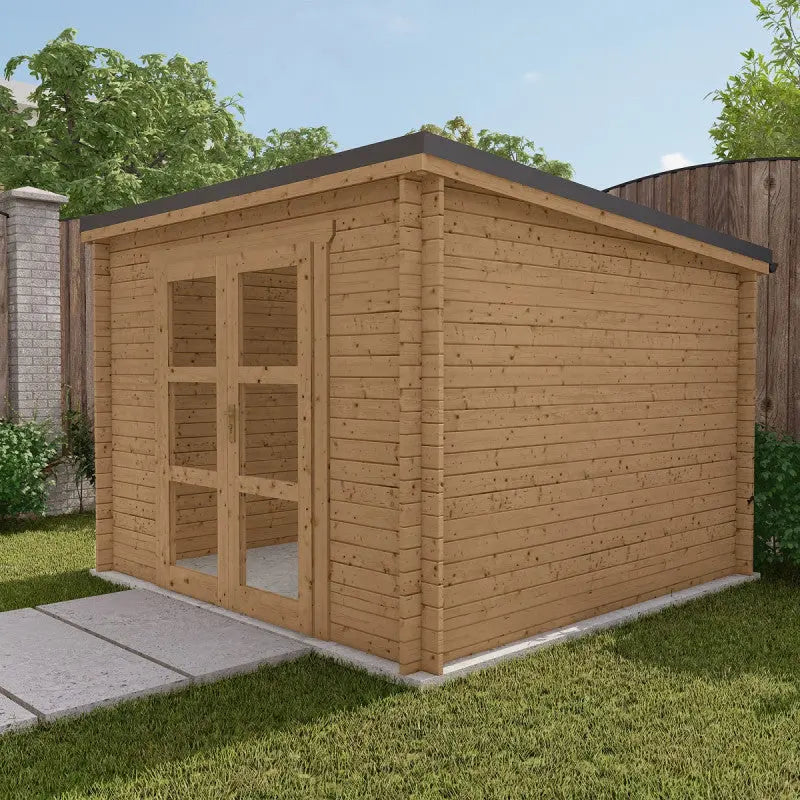 Abri de jardin toit plat 9m² PENTY - madriers 40mm traité - tuiles métalliques - Gardy Shelter Ma boutique